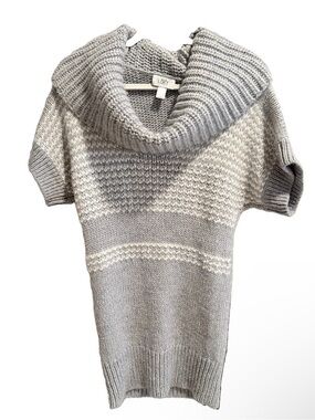 LOFT Gray & Cream Short-Sleeve Cowl Neck Sweater Dress Wool Alpaca Blend
